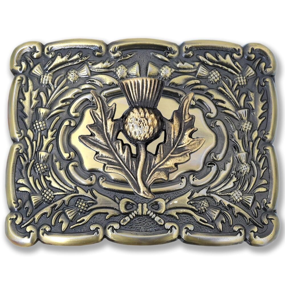 4912 Pipers Kilt Belt Buckle - Rust-Free Brass with Iconic Thistle Design